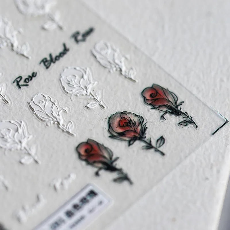 Nail Art Stickers Adhesive Slider Butterfly Rose Embossed Sticker Decals TS291