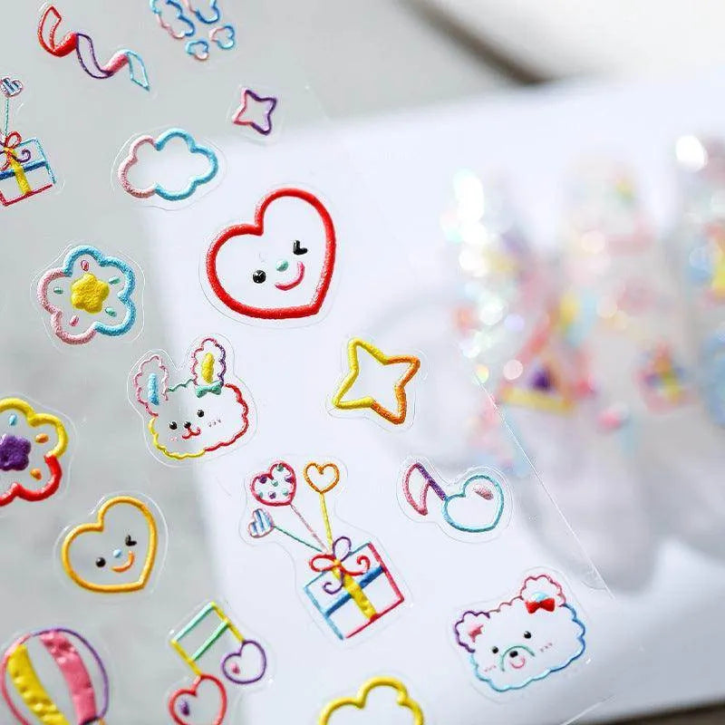 Nail Art Stickers Adhesive Slider Colorful Line Graffiti Embossed Sticker Decals TS1553