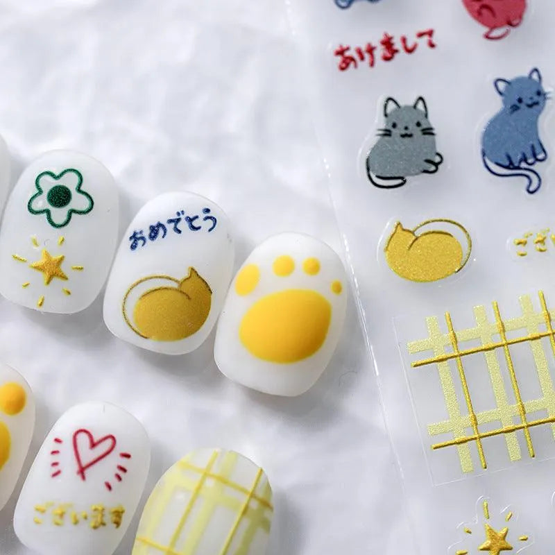 Nail Art Stickers Adhesive Slider Cute Cat Sticker Decals 