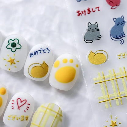 Nail Art Stickers Adhesive Slider Cute Cat Sticker Decals 