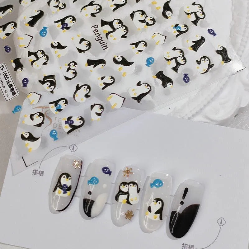 Nail Art Stickers Adhesive Slider Cute Penguin Sticker Decals TS1859