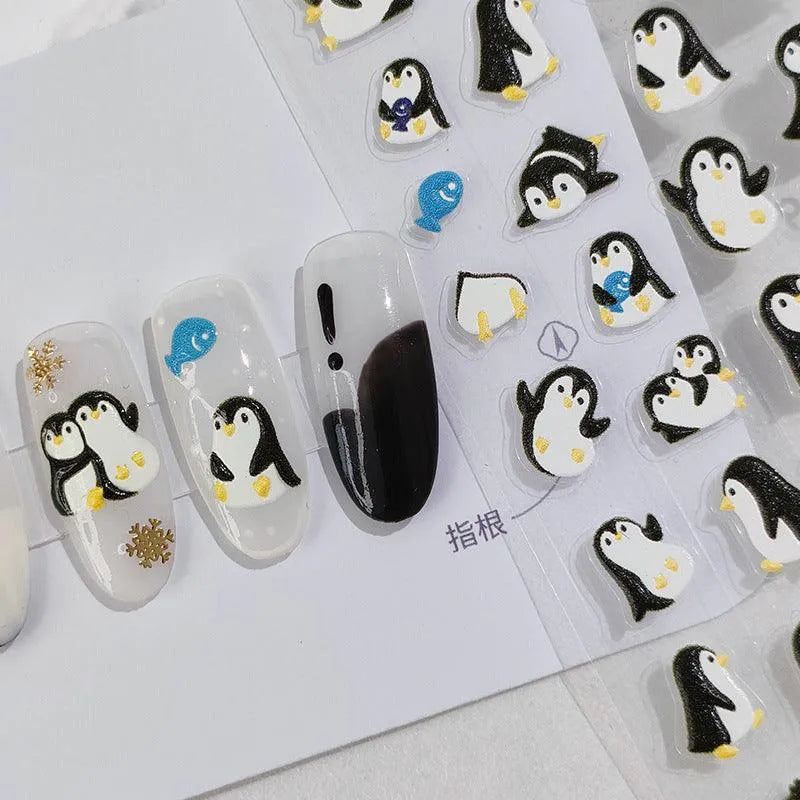 Nail Art Stickers Adhesive Slider Cute Penguin Sticker Decals TS1859