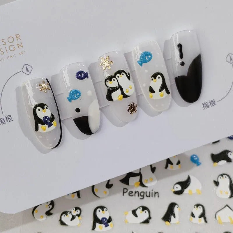 Nail Art Stickers Adhesive Slider Cute Penguin Sticker Decals TS1859