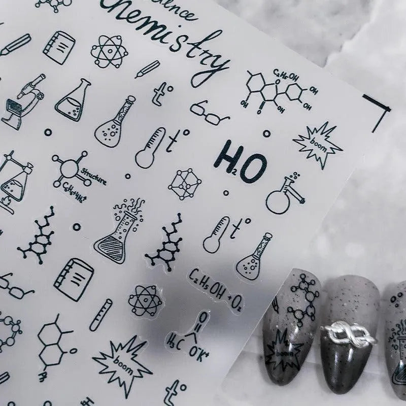 Nail Art Stickers Adhesive Slider Embossed Chemistry Symbol Sticker Decals KX294