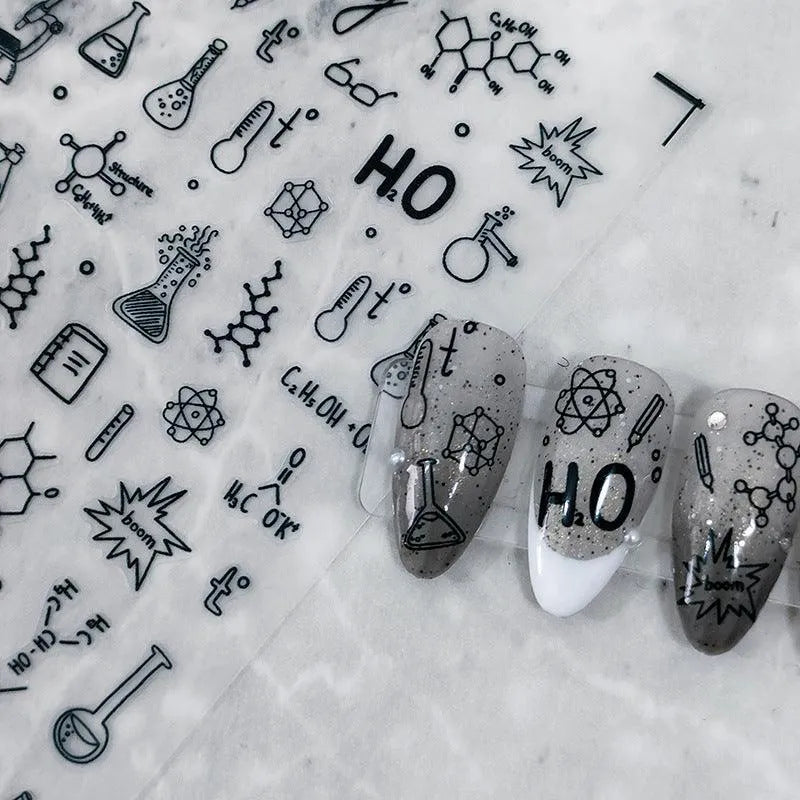 Nail Art Stickers Adhesive Slider Embossed Chemistry Symbol Sticker Decals KX294