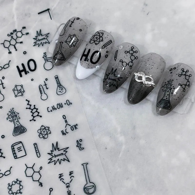 Nail Art Stickers Adhesive Slider Embossed Chemistry Symbol Sticker Decals KX294