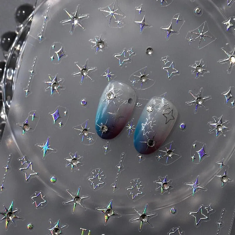 Nail Art Stickers Adhesive Slider Embossed Cross Star Sticker Decals 