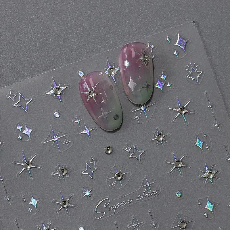 Nail Art Stickers Adhesive Slider Embossed Cross Star Sticker Decals 