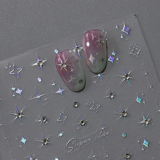 Nail Art Stickers Adhesive Slider Embossed Cross Star Sticker Decals 