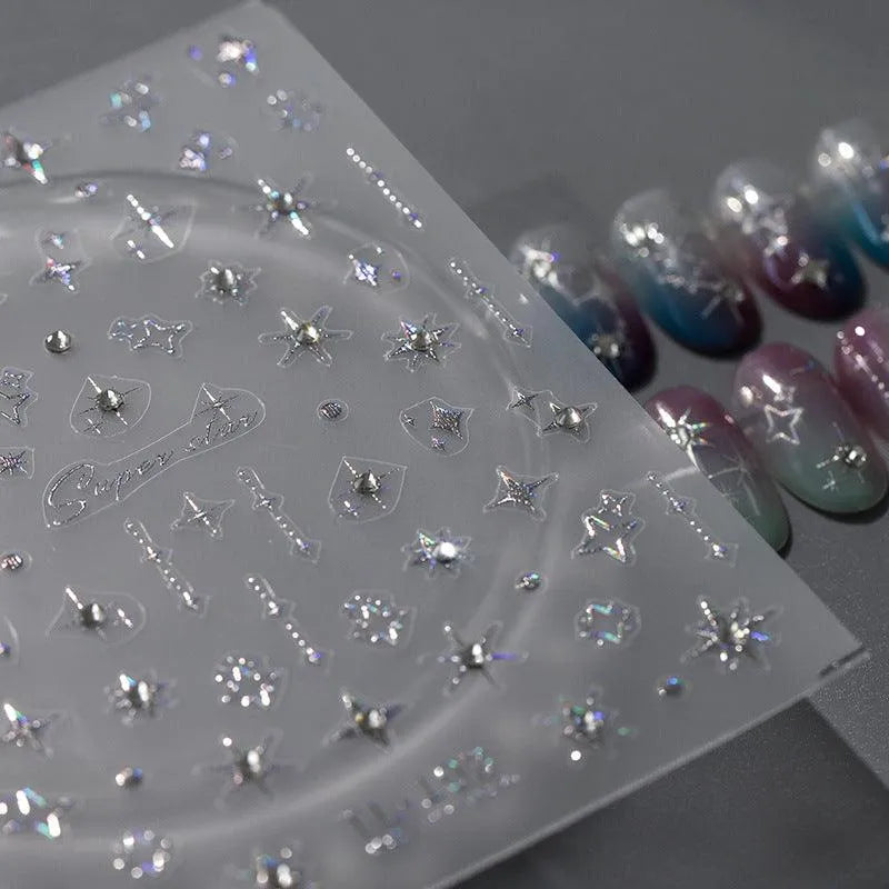 Nail Art Stickers Adhesive Slider Embossed Cross Star Sticker Decals 