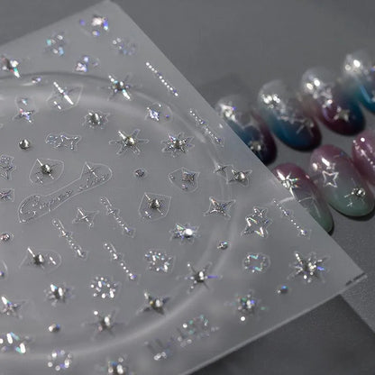 Nail Art Stickers Adhesive Slider Embossed Cross Star Sticker Decals 