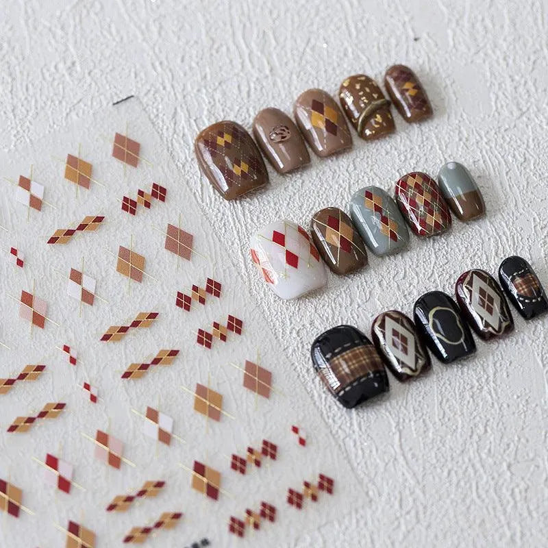 Nail Art Stickers Adhesive Slider Embossed Grid Sticker Decals 