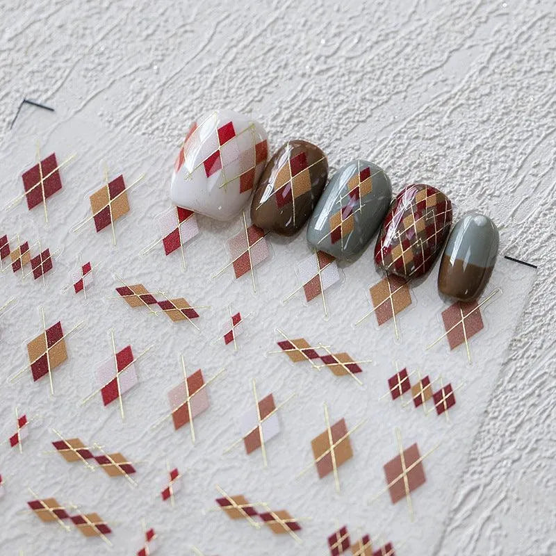 Nail Art Stickers Adhesive Slider Embossed Grid Sticker Decals 