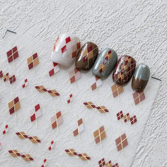 Nail Art Stickers Adhesive Slider Embossed Grid Sticker Decals 