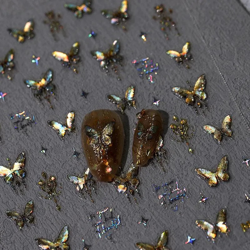 Nail Art Stickers Adhesive Slider Embossed Laser Butterfly Sticker Decals M224