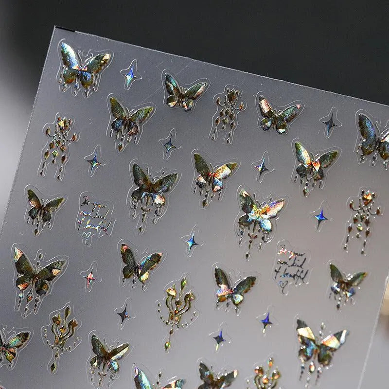Nail Art Stickers Adhesive Slider Embossed Laser Butterfly Sticker Decals M224