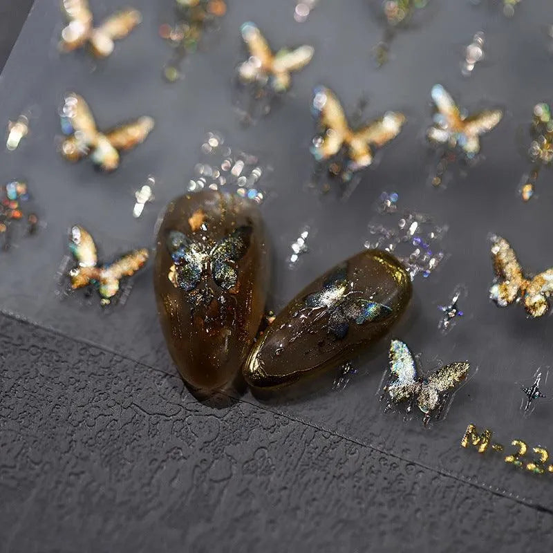 Nail Art Stickers Adhesive Slider Embossed Laser Butterfly Sticker Decals M224