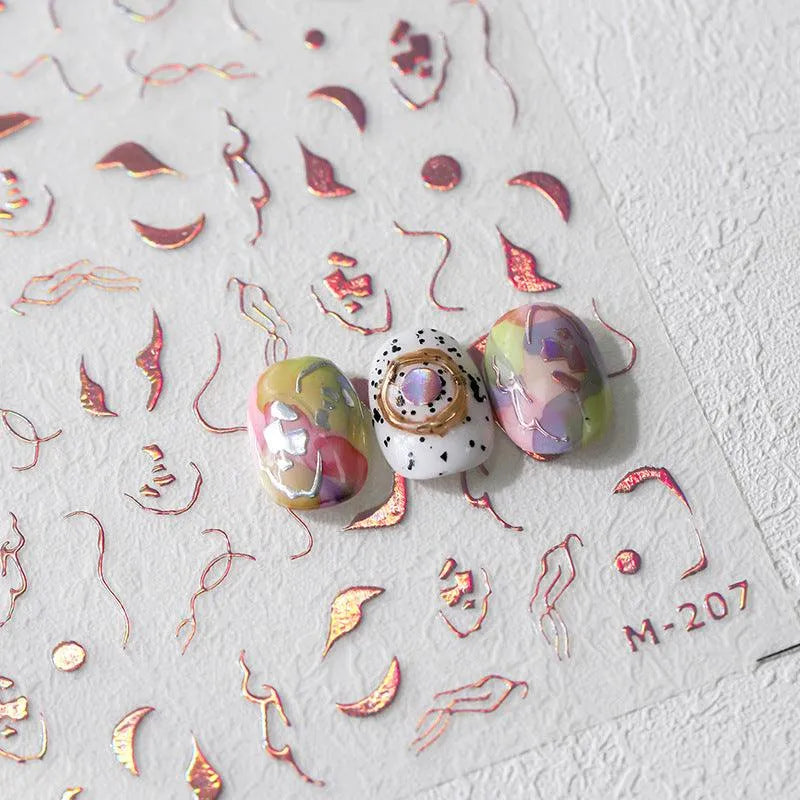 Nail Art Stickers Adhesive Slider Embossed Laser Lines Sticker Decals 