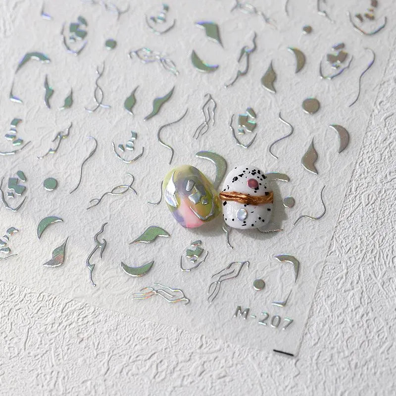 Nail Art Stickers Adhesive Slider Embossed Laser Lines Sticker Decals 