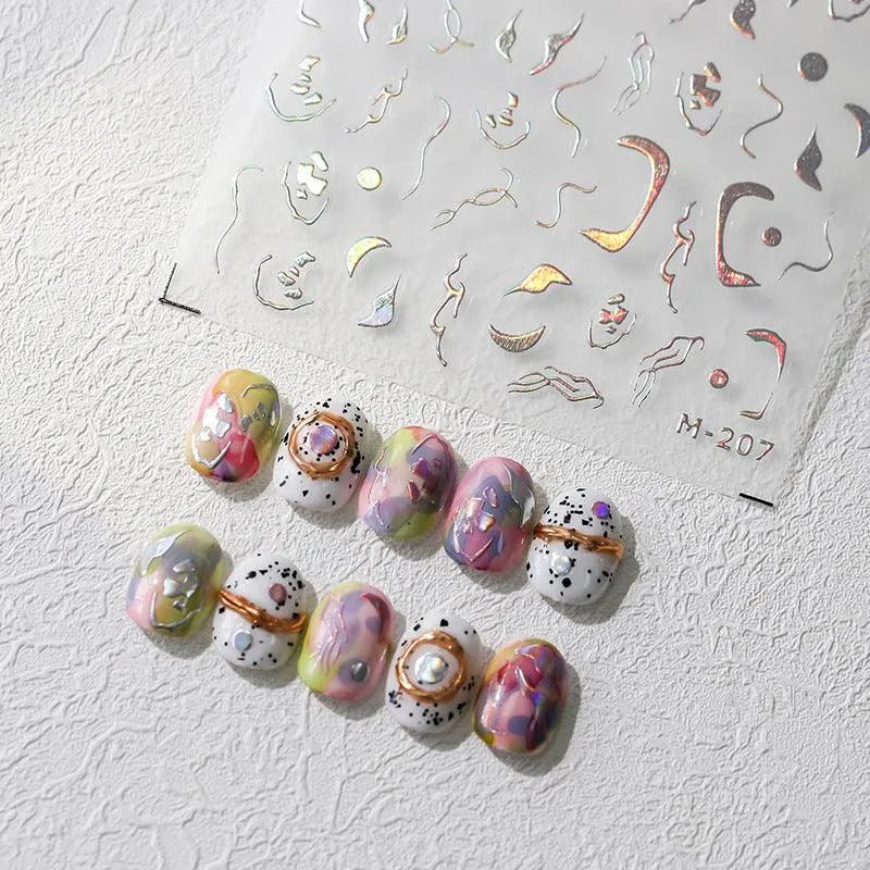 Nail Art Stickers Adhesive Slider Embossed Laser Lines Sticker Decals 