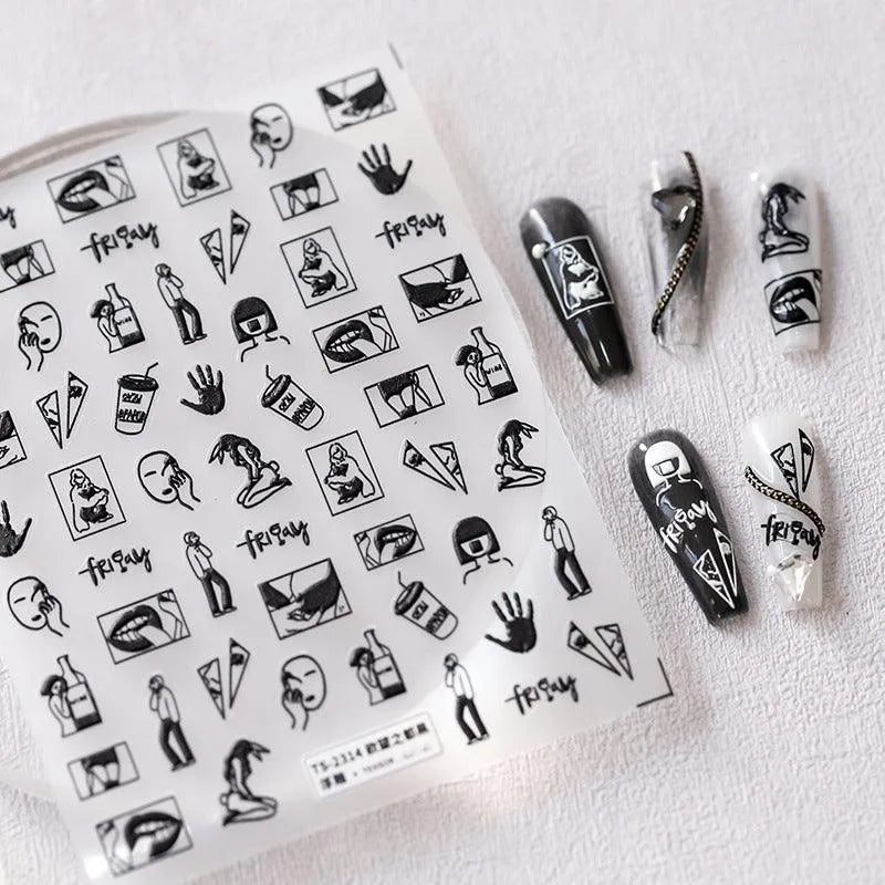 Nail Art Stickers Adhesive Slider Embossed Sexy Lady Design Sticker Decals 