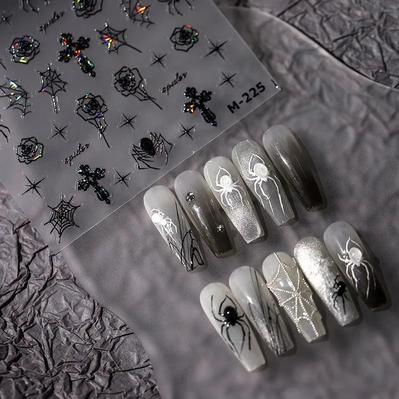 Nail Art Stickers Adhesive Slider Embossed Spider Rose Sticker Decals M225