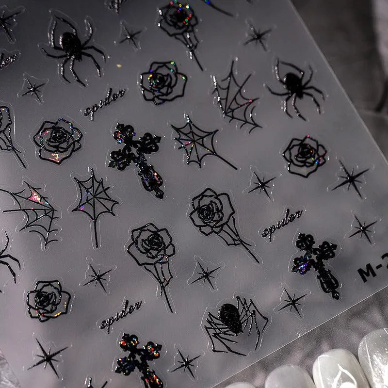 Nail Art Stickers Adhesive Slider Embossed Spider Rose Sticker Decals M225