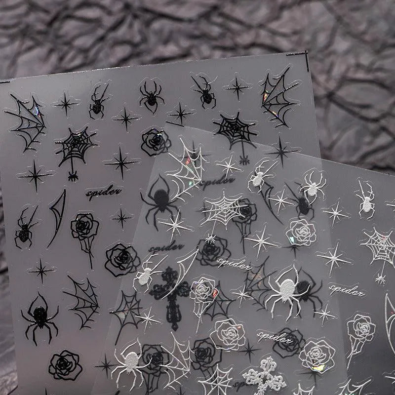 Nail Art Stickers Adhesive Slider Embossed Spider Rose Sticker Decals M225