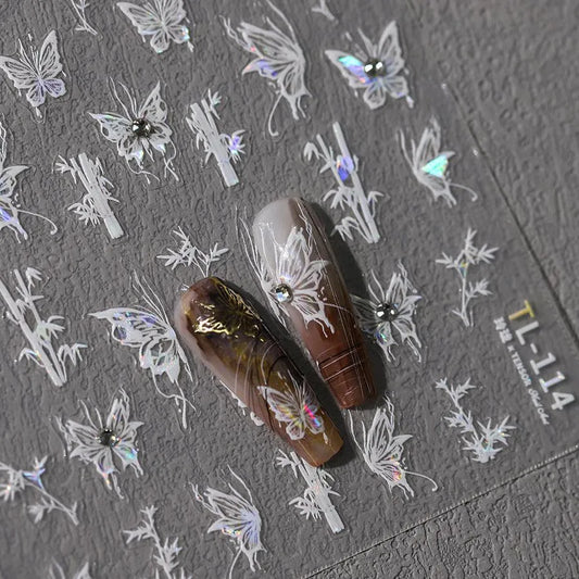 Nail Art Stickers Adhesive Slider Embossed Vintage Butterfly with Beads Sticker Decals TL113