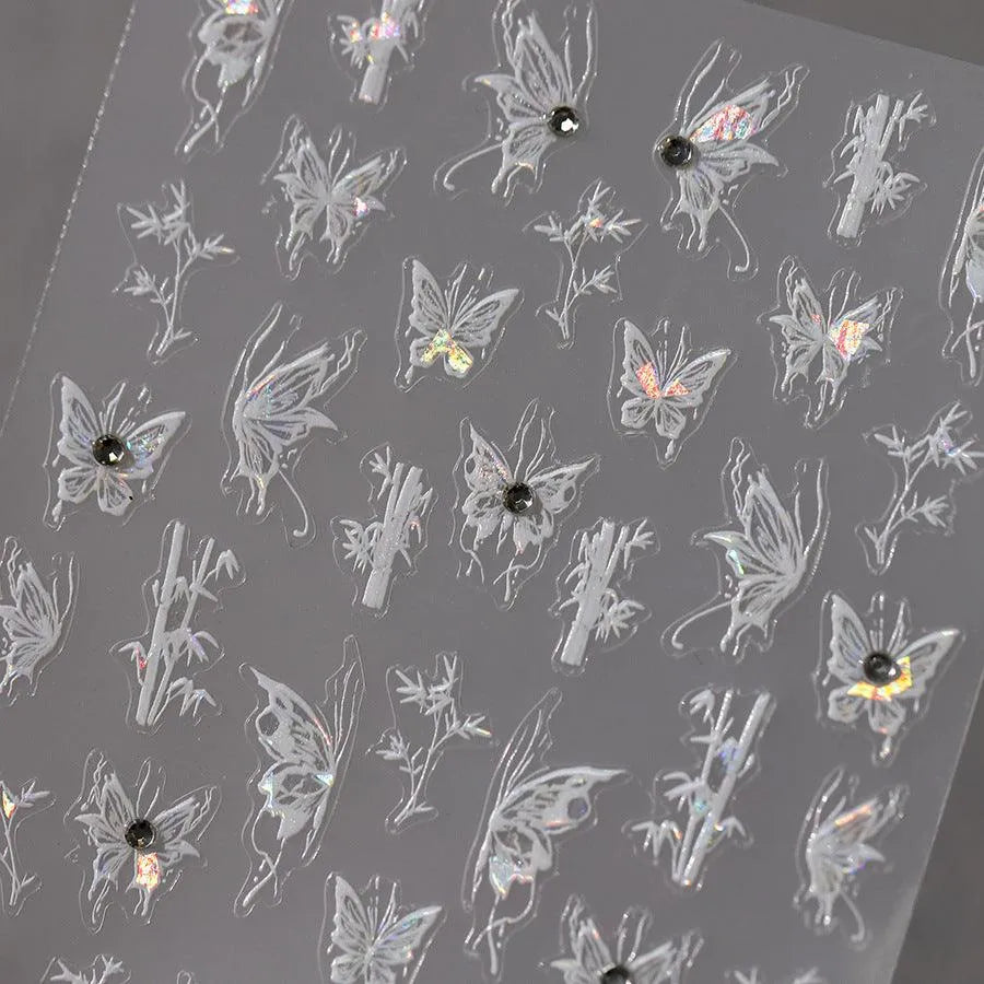 Nail Art Stickers Adhesive Slider Embossed Vintage Butterfly with Beads Sticker Decals TL113