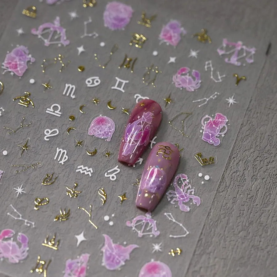 Nail Art Stickers Adhesive Slider Embossed Zodiac Aries Nail Sticker Decals DIY Nail Supplies M273