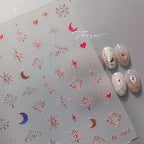 Nail Art Stickers Adhesive Slider Gold Silver Moon Shape Metal Sticker Decals 