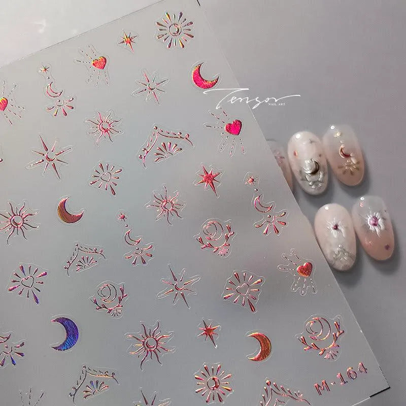 Nail Art Stickers Adhesive Slider Gold Silver Moon Shape Metal Sticker Decals 