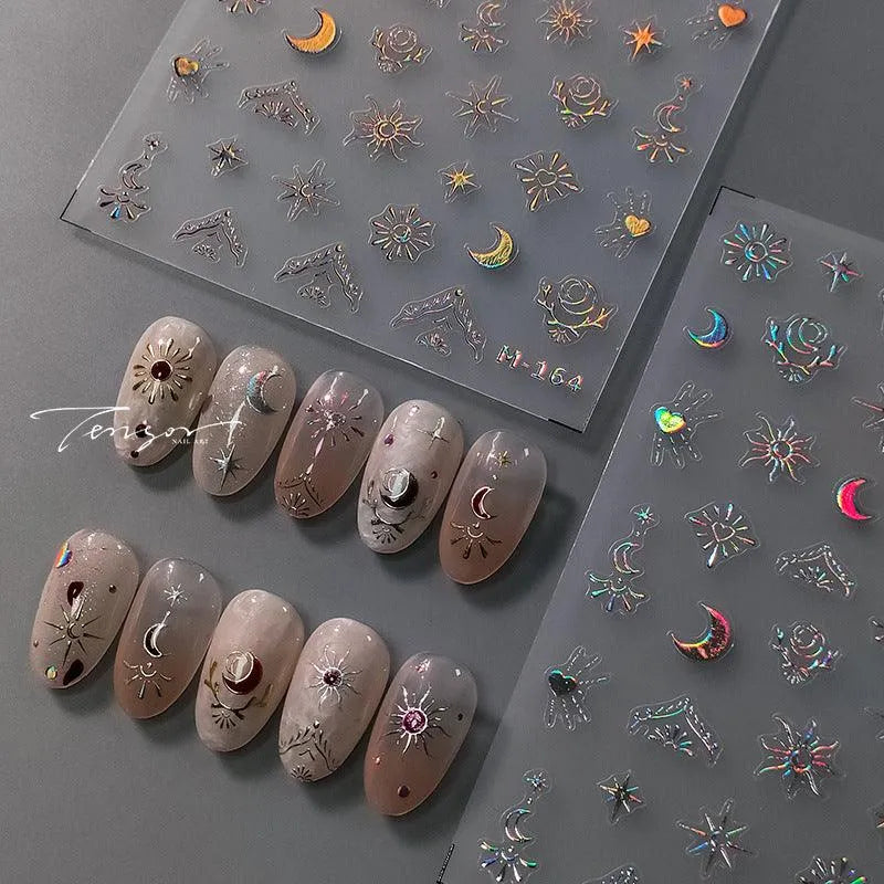 Nail Art Stickers Adhesive Slider Gold Silver Moon Shape Metal Sticker Decals 