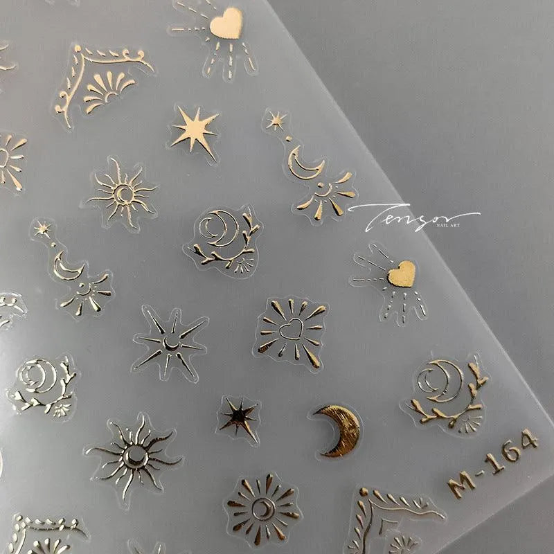 Nail Art Stickers Adhesive Slider Gold Silver Moon Shape Metal Sticker Decals 