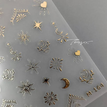 Nail Art Stickers Adhesive Slider Gold Silver Moon Shape Metal Sticker Decals 