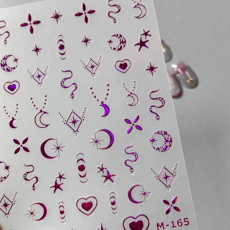 Nail Art Stickers Adhesive Slider Gold Silver Moon Snake Shape Metal Sticker Decals M165