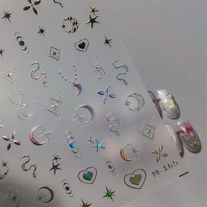 Nail Art Stickers Adhesive Slider Gold Silver Moon Snake Shape Metal Sticker Decals M165