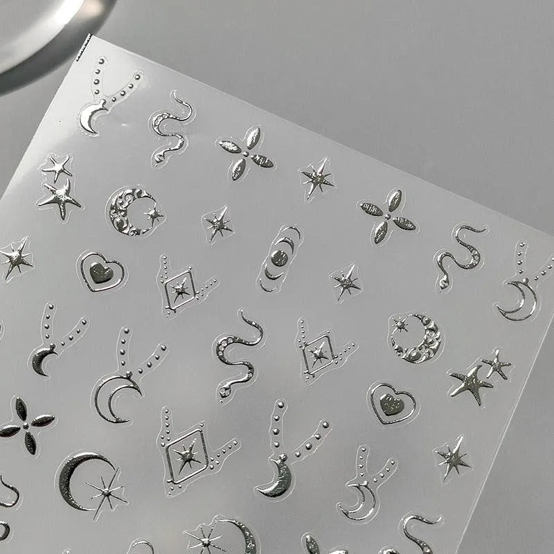 Nail Art Stickers Adhesive Slider Gold Silver Moon Snake Shape Metal Sticker Decals M165