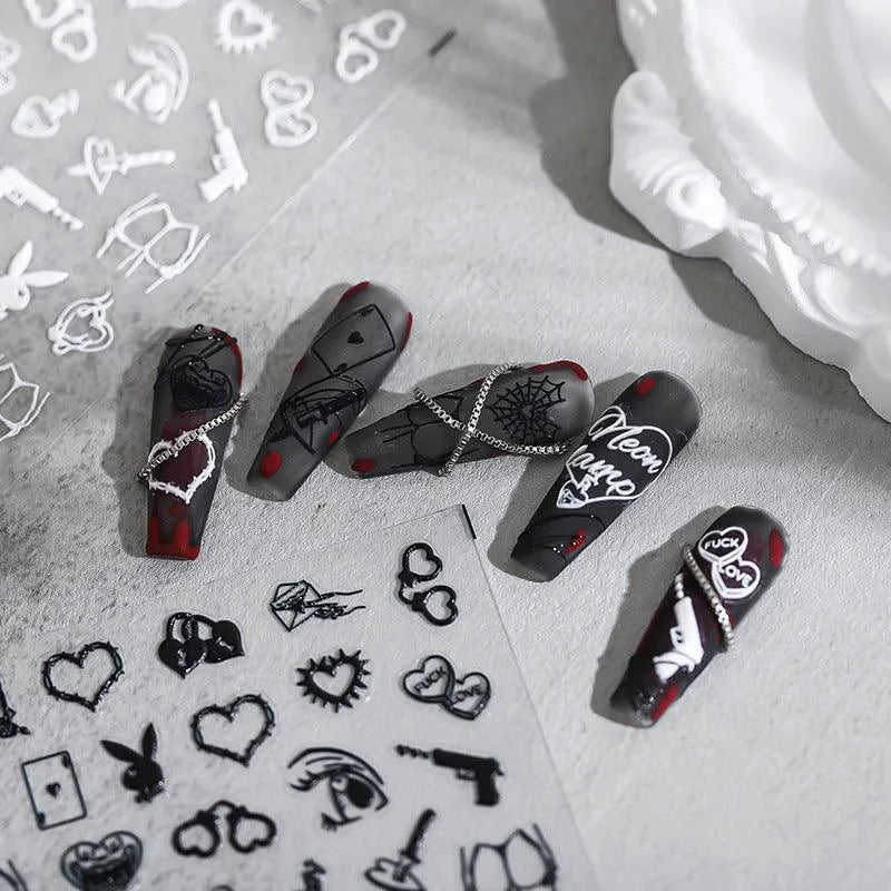 Nail Art Stickers Adhesive Slider Heart Shape Embossed Sticker Decals 