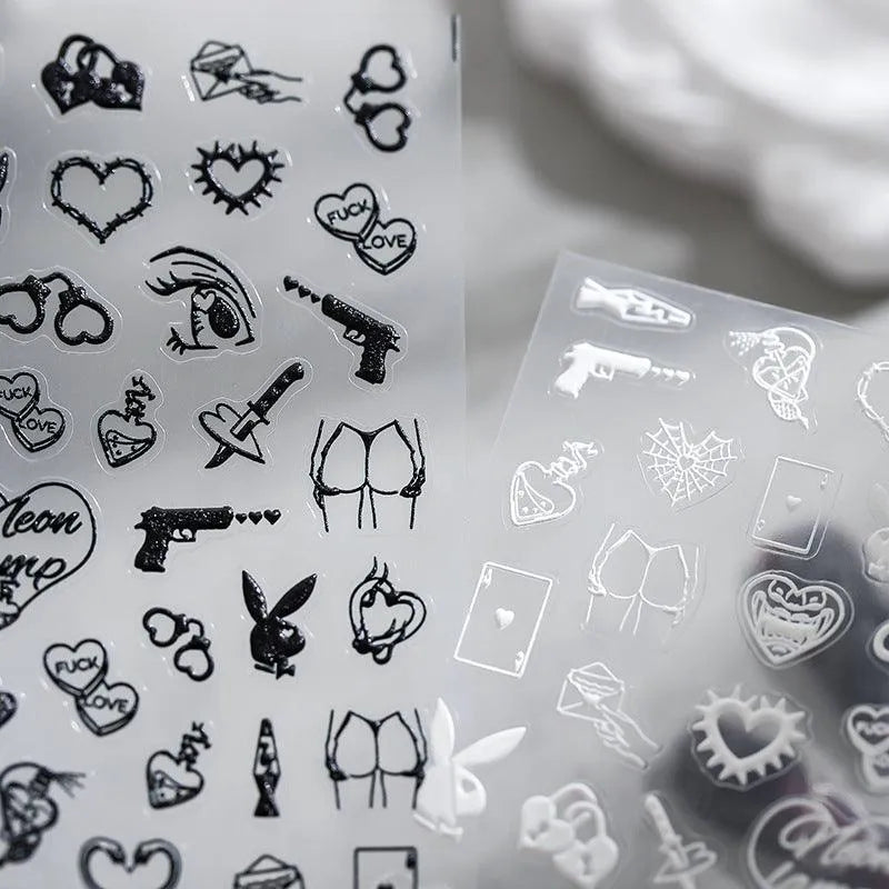 Nail Art Stickers Adhesive Slider Heart Shape Embossed Sticker Decals 