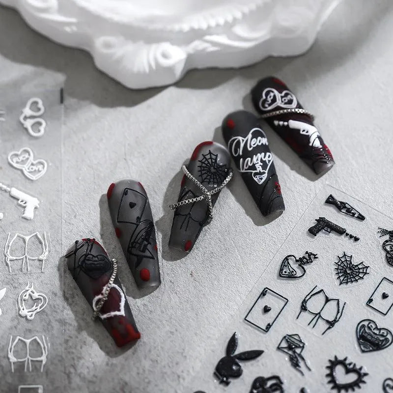 Nail Art Stickers Adhesive Slider Heart Shape Embossed Sticker Decals 