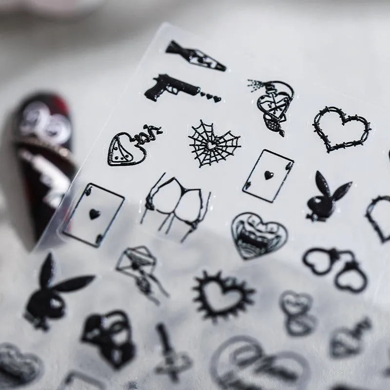 Nail Art Stickers Adhesive Slider Heart Shape Embossed Sticker Decals 