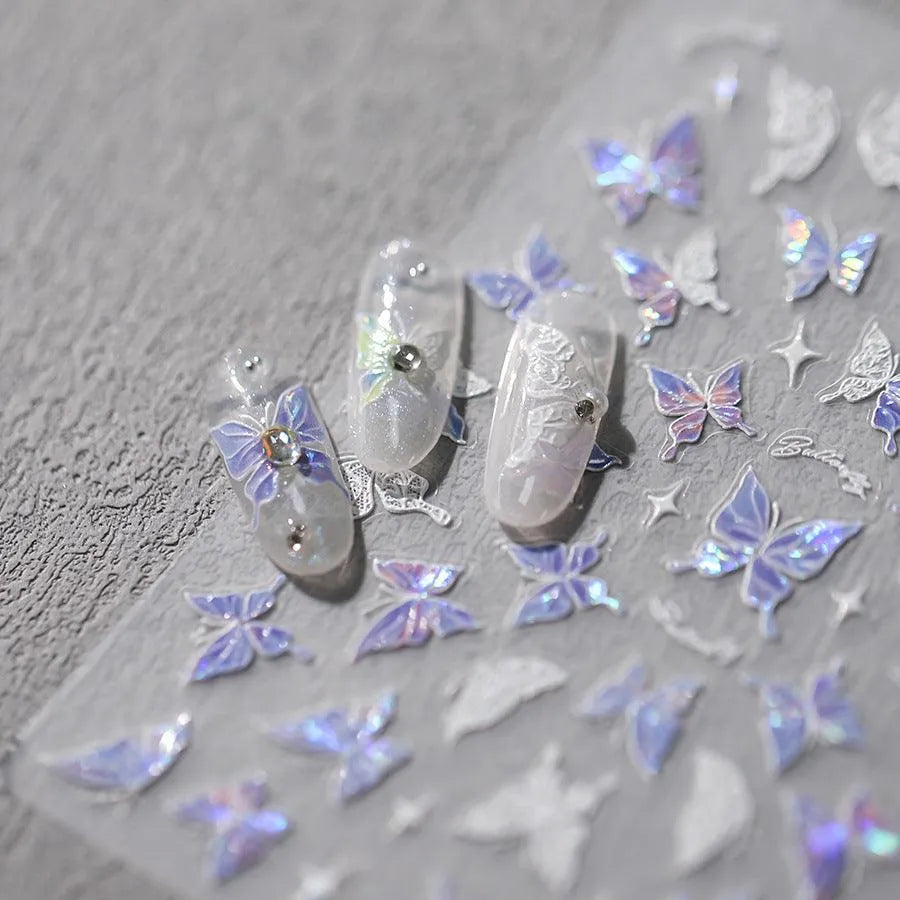 Nail Art Stickers Adhesive Slider Laser Butterfly Sticker Decals M262