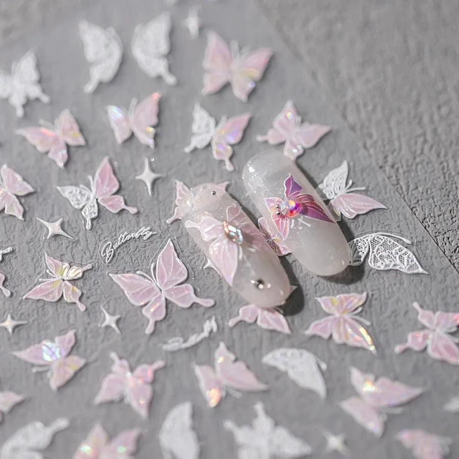 Nail Art Stickers Adhesive Slider Laser Butterfly Sticker Decals M262