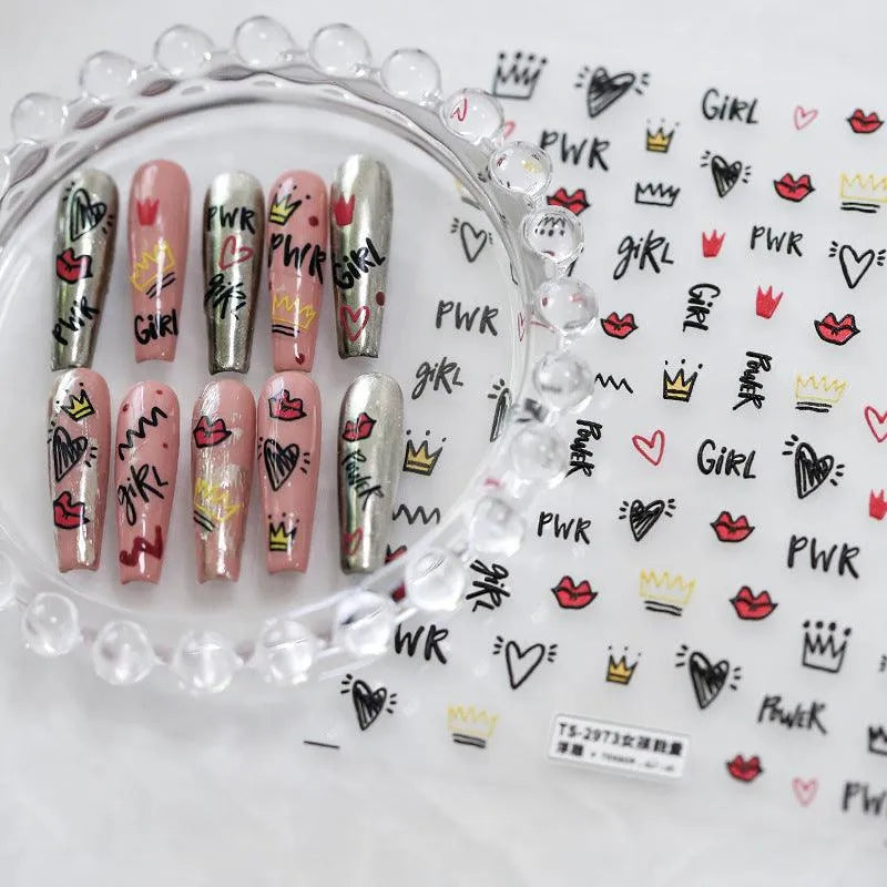 Nail Art Stickers Adhesive Slider Love Heart Sticker Decals TS2972