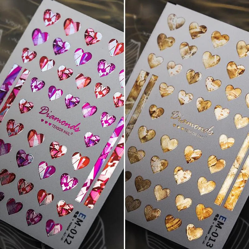Nail Art Stickers Adhesive Slider Metal Colors Love Heart Sticker Decals EM012
