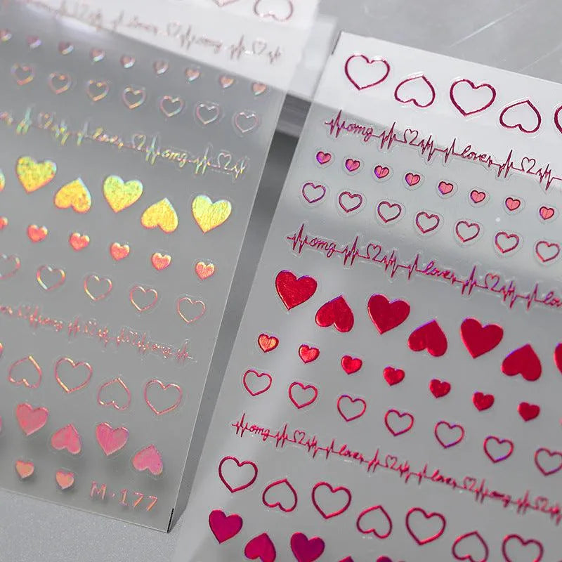 Nail Art Stickers Adhesive Slider Red Heart Embossed Sticker Decals M177