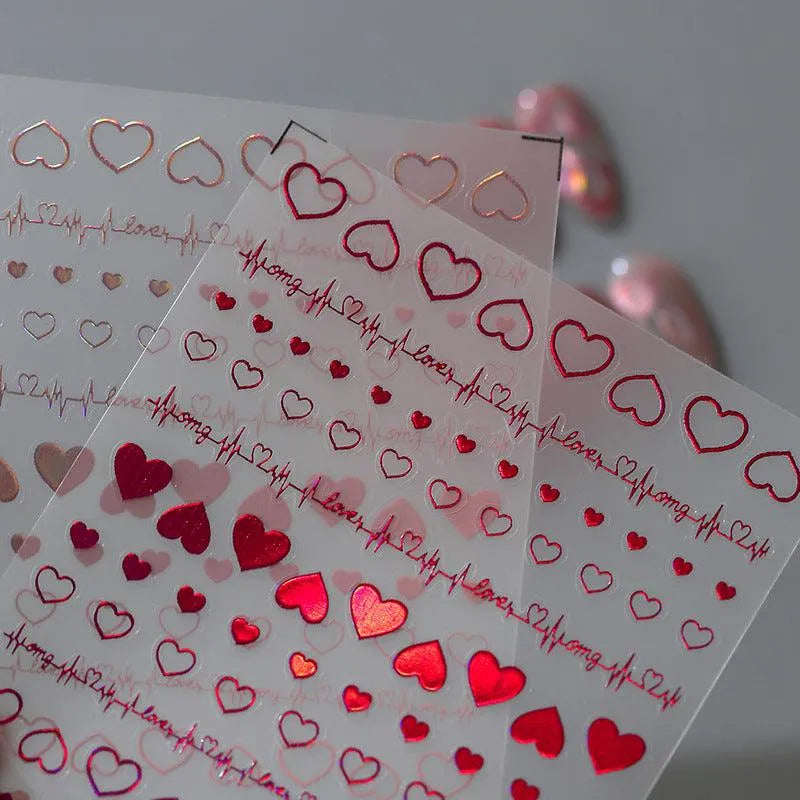 Nail Art Stickers Adhesive Slider Red Heart Embossed Sticker Decals M177