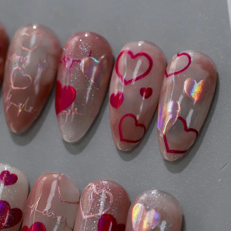 Nail Art Stickers Adhesive Slider Red Heart Embossed Sticker Decals M177